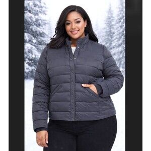 Torrid Puffer Jacket 3X 22 24 Gray Quilted Zip Button Pockets Weather Resistant